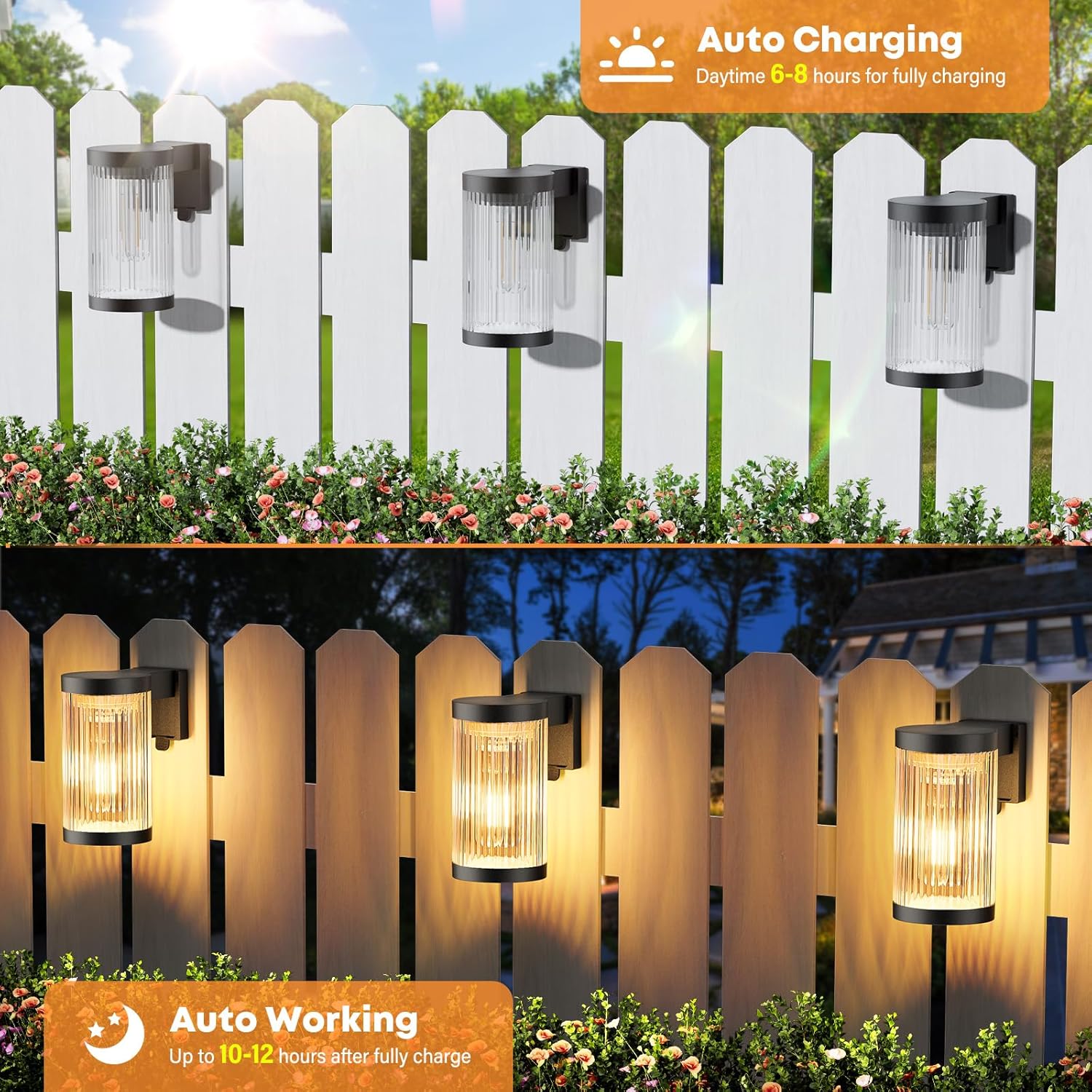 Thumbnail 3 de LETMY Solar Fence Lights Outdoor Garden (2 Pack) — Warm White LED Tungsten Filament, IP65 Waterproof