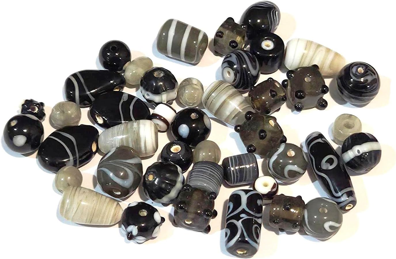 Thumbnail 4 de Perlin Lampwork Glasperlen Fancy Mix zum Auffädeln (500 g, schwarz) – verschiedene Formen, 6–20 mm