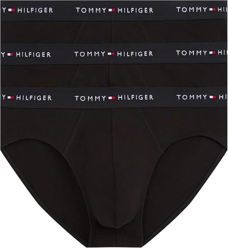 Detalle de Tommy Hilfiger Uomo Slip Hipster Confezione da 3 con Fascia Logo – Nero (Blk/Blk/Blk), M