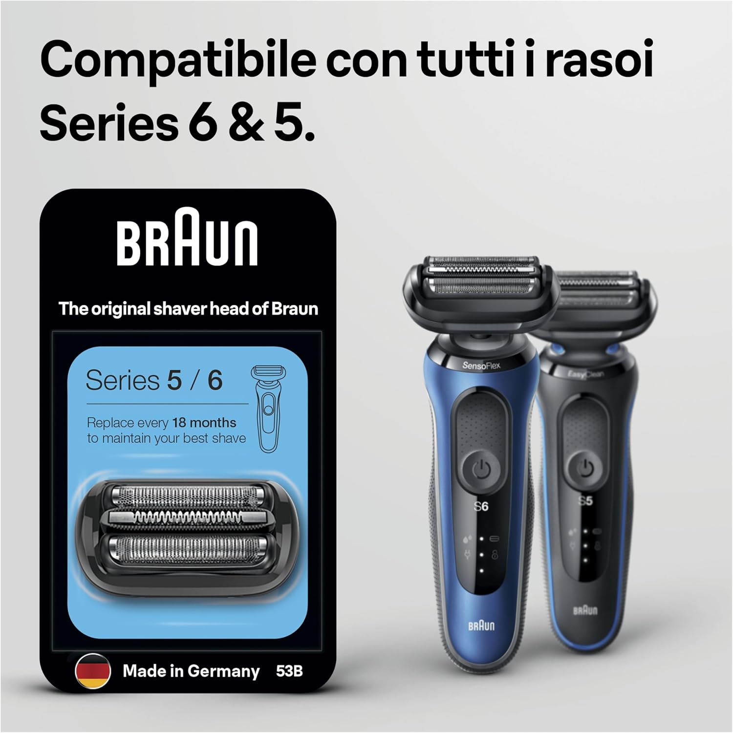 Thumbnail 1 de Braun Serie 5 53B: testina originale per rasoi Elettrici Barba, compatibile Series 5 e 6