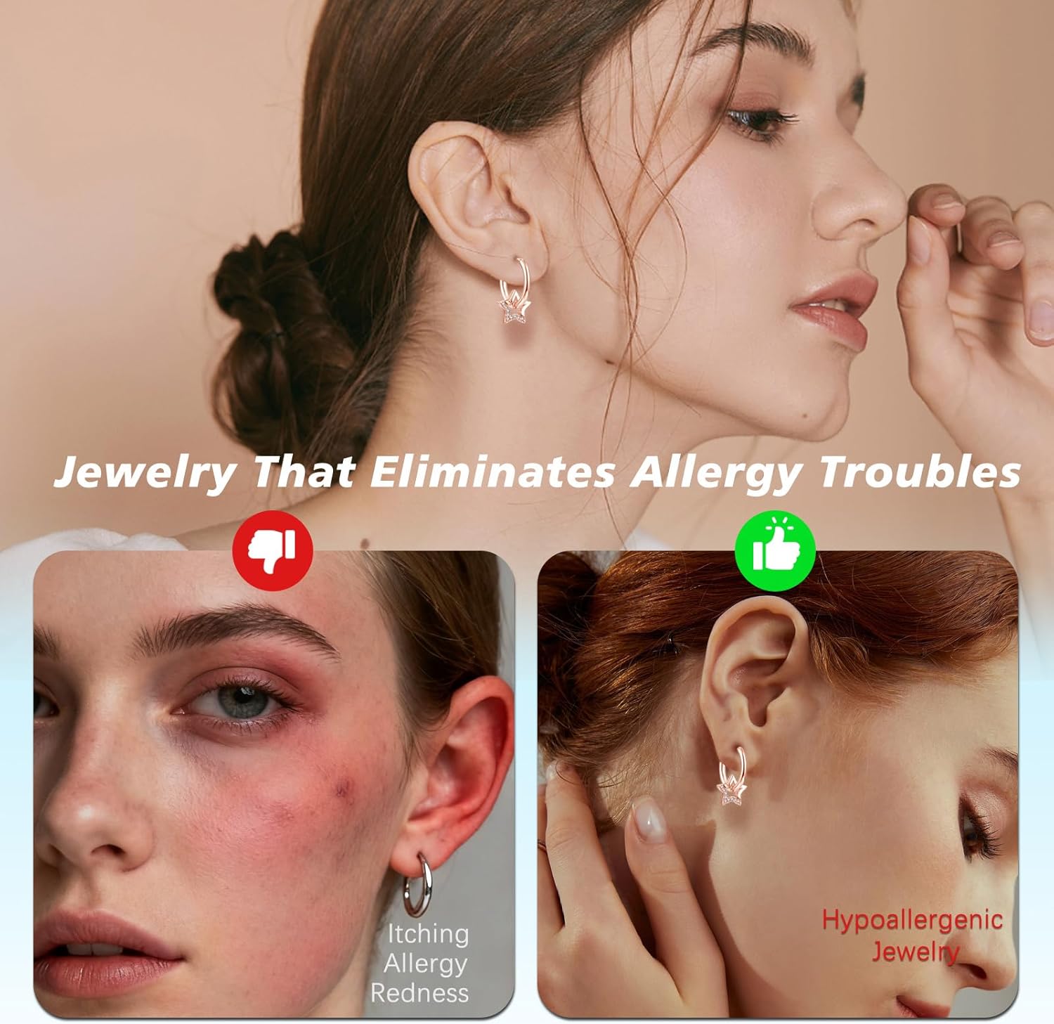Thumbnail 5 de Loutade Silber 925 Creolen mit Anhänger & CZ – hypoallergen, leichtes Design, Vielfalt in Silber, Rose Gold oder Gold