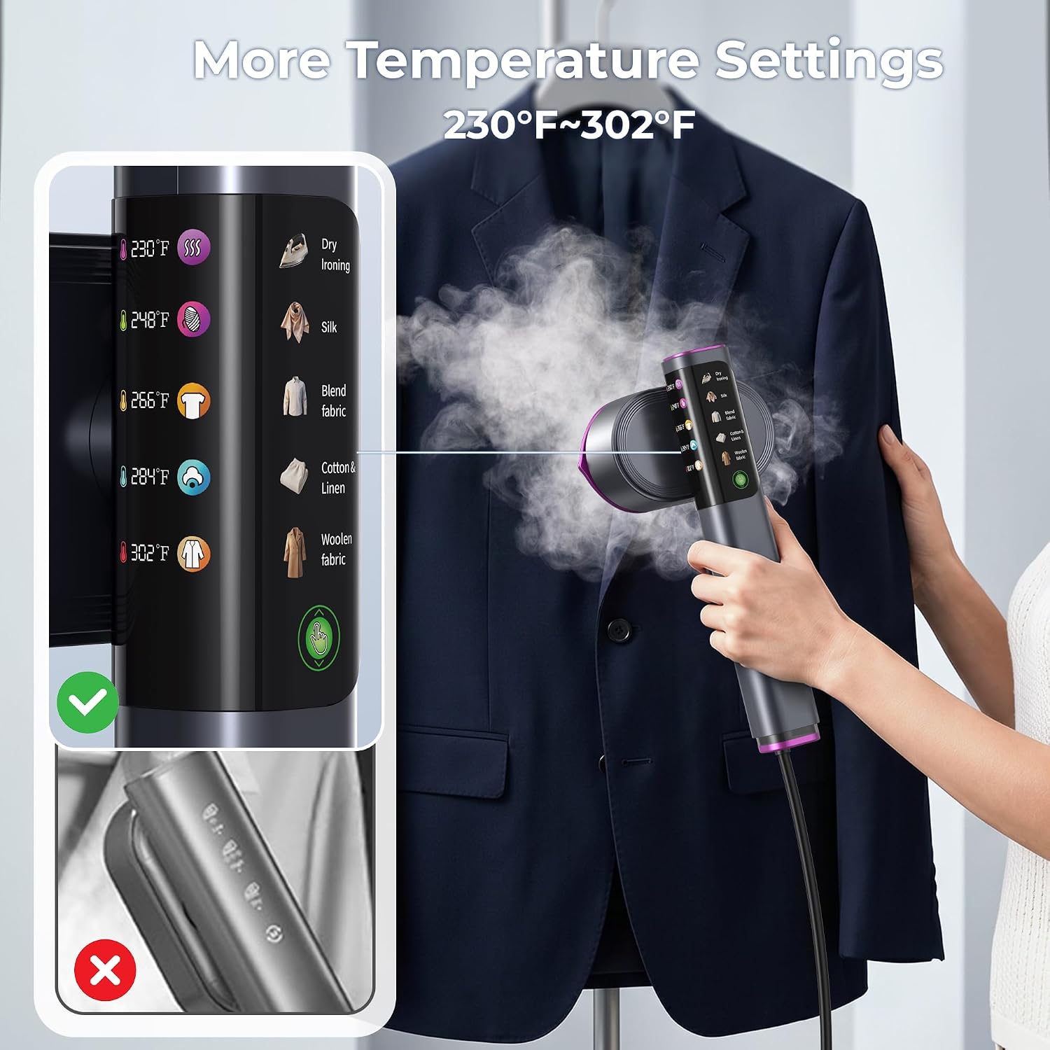 Detalle de Lomexi LXCS-scr-001-DA 2-in-1 Garment Steamer and Iron, 5 Settings