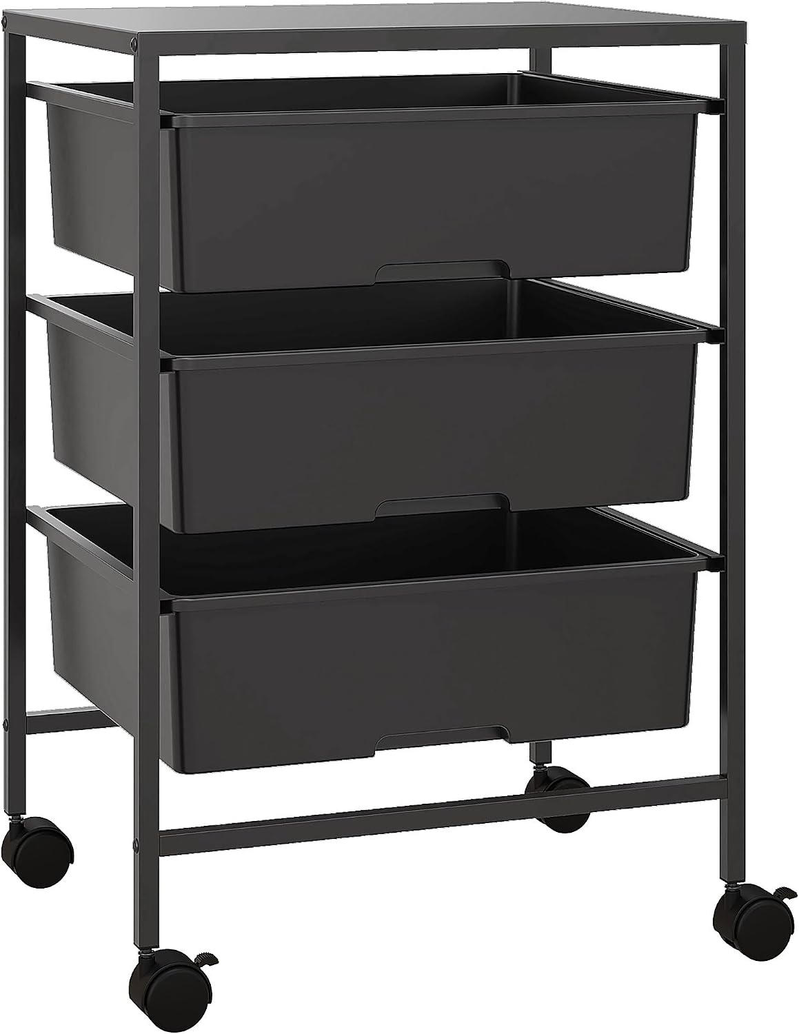Detalle de HOMCOM 850-289V00BK opbergwagen met 3 manden, stalen frame en wielen