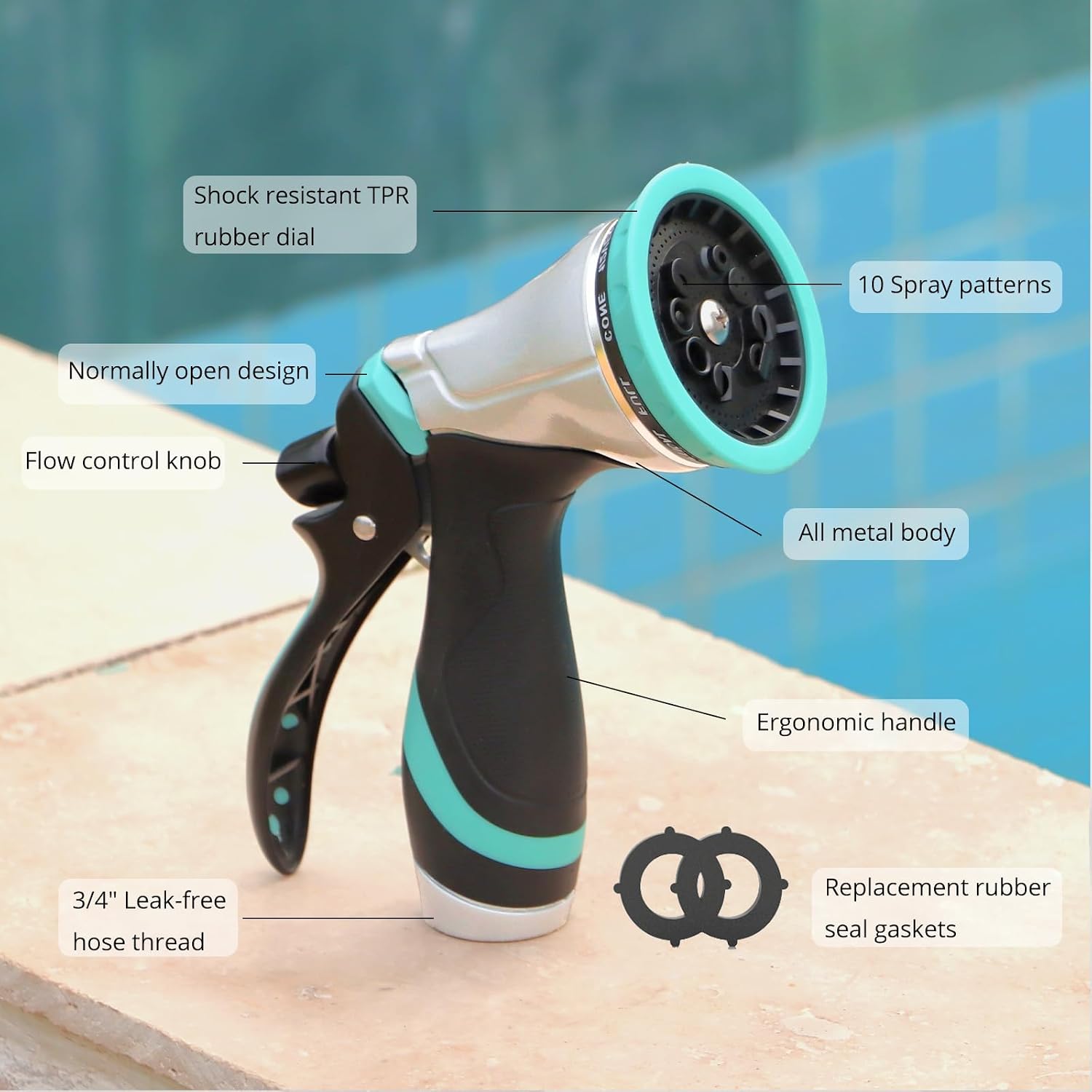 Thumbnail 2 de QUOBAS HN11 Metal Garden Hose Nozzle, 10 Spray Patterns and Flow Control