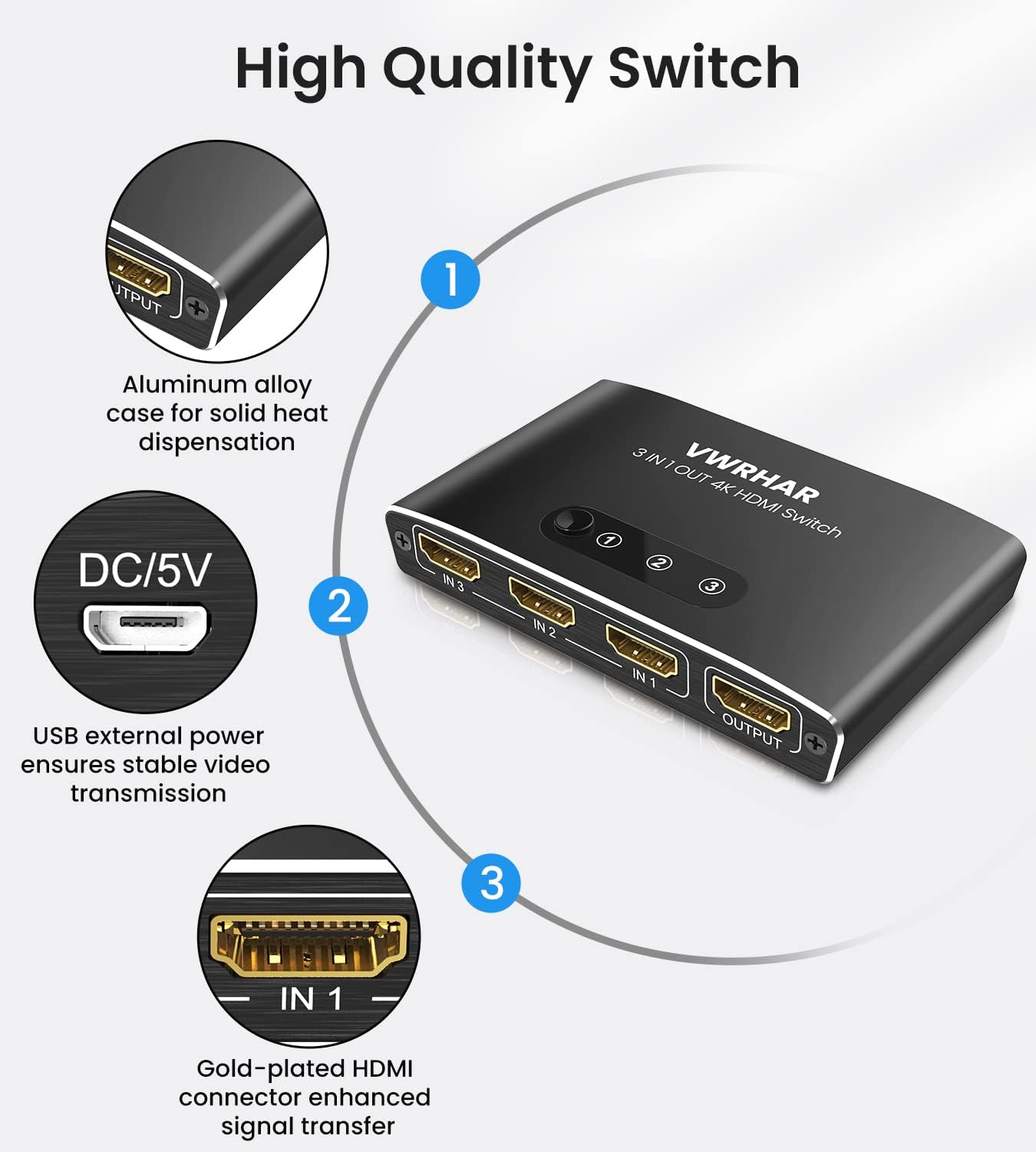 Thumbnail 6 de Automatischer HDMI Switch 3 in 1 Out – 4K Aluminium mit Fernbedienung