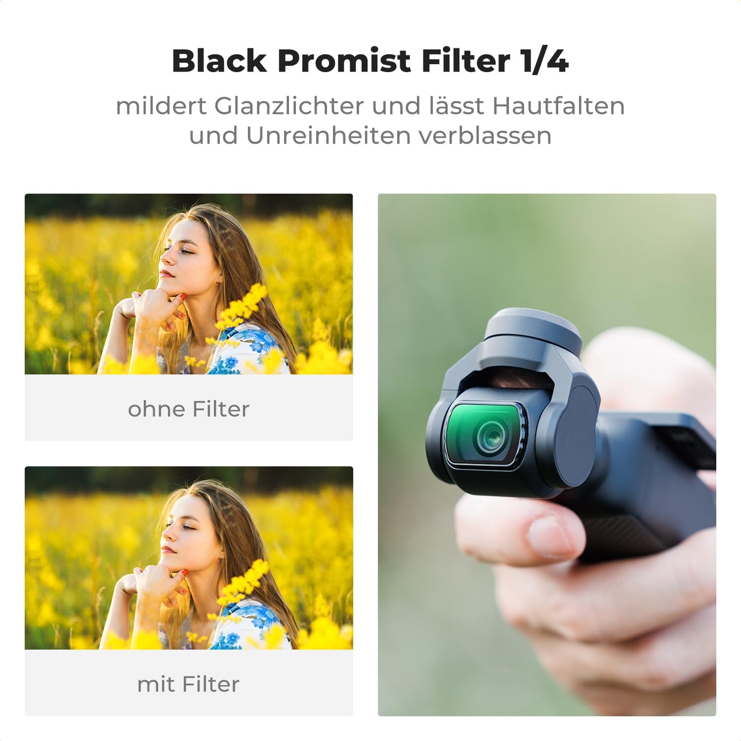Detalle 2 de K&F CONCEPT FSD01 magnetisches Filter Set für Osmo Pocket 3/4 – 4er-Filter mit Weitwinkel, CPL, ND2-32 und Black Mist 1/4