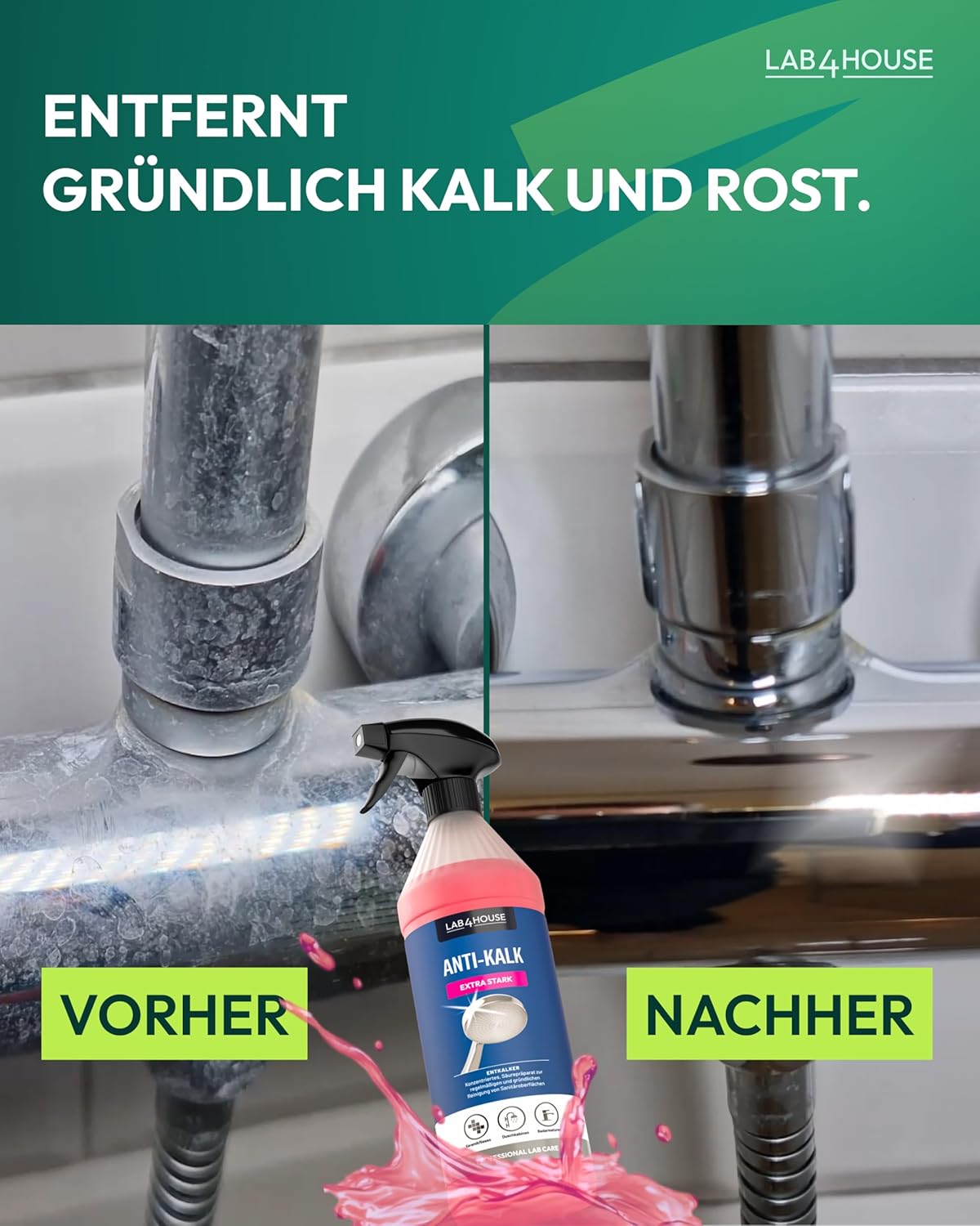 Thumbnail 2 de Lab4House Anti-Kalk Spray 1000 ml – Profi-Entkalker gegen Kalk, Rost & Urinstein für Bad und Küche