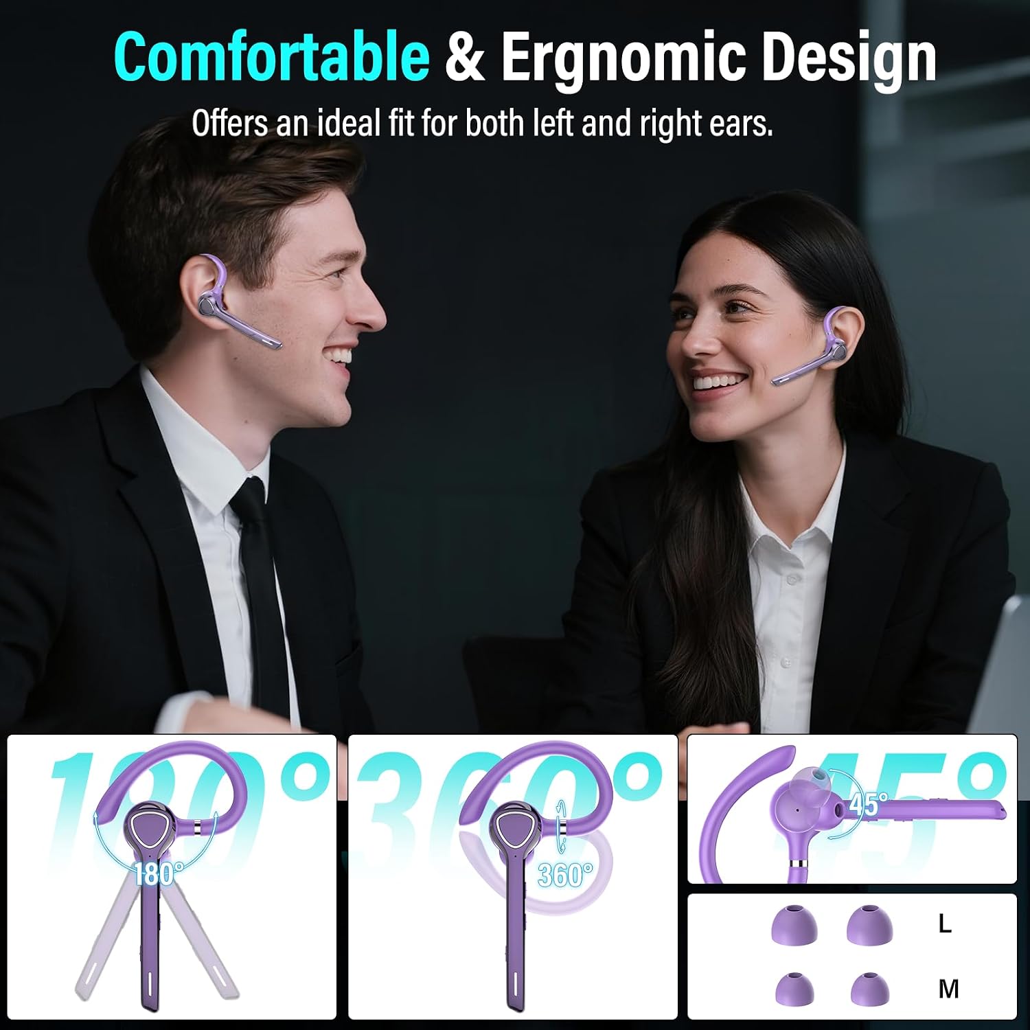 Thumbnail 6 de VOTAZIB Bluetooth Headset V5.4 – Dual-Mikrofon, 90h Laufzeit, ENC+CVC 8.0, IPX7, zwei Geräte, lila