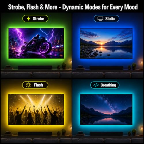 Detalle de shalaker LED TV Lights 5M USB Strip for 45-75 Inch Screens with Bluetooth, Music Sync and Remote