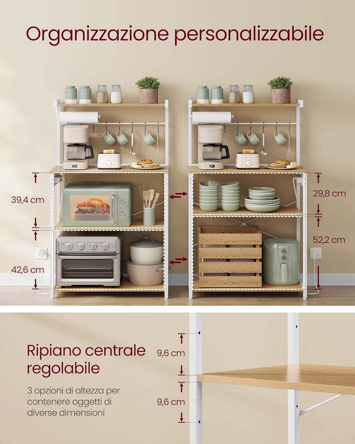 Thumbnail 2 de VASAGLE Scaffale da Cucina con Multipresa 40 x 80 x 140 cm