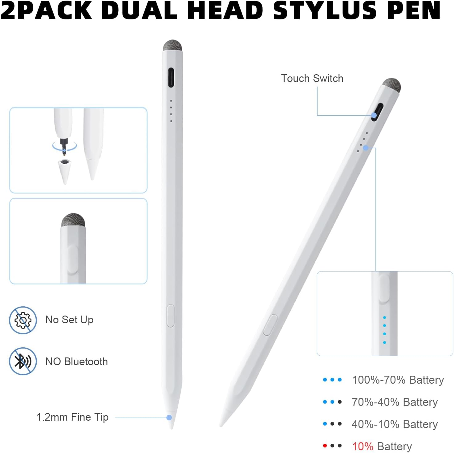Thumbnail 6 de Defitch Stylus Pen for iPad (Pencil) 11th/A16 & 10th Gen — 2-Pack Capacitive Stylus