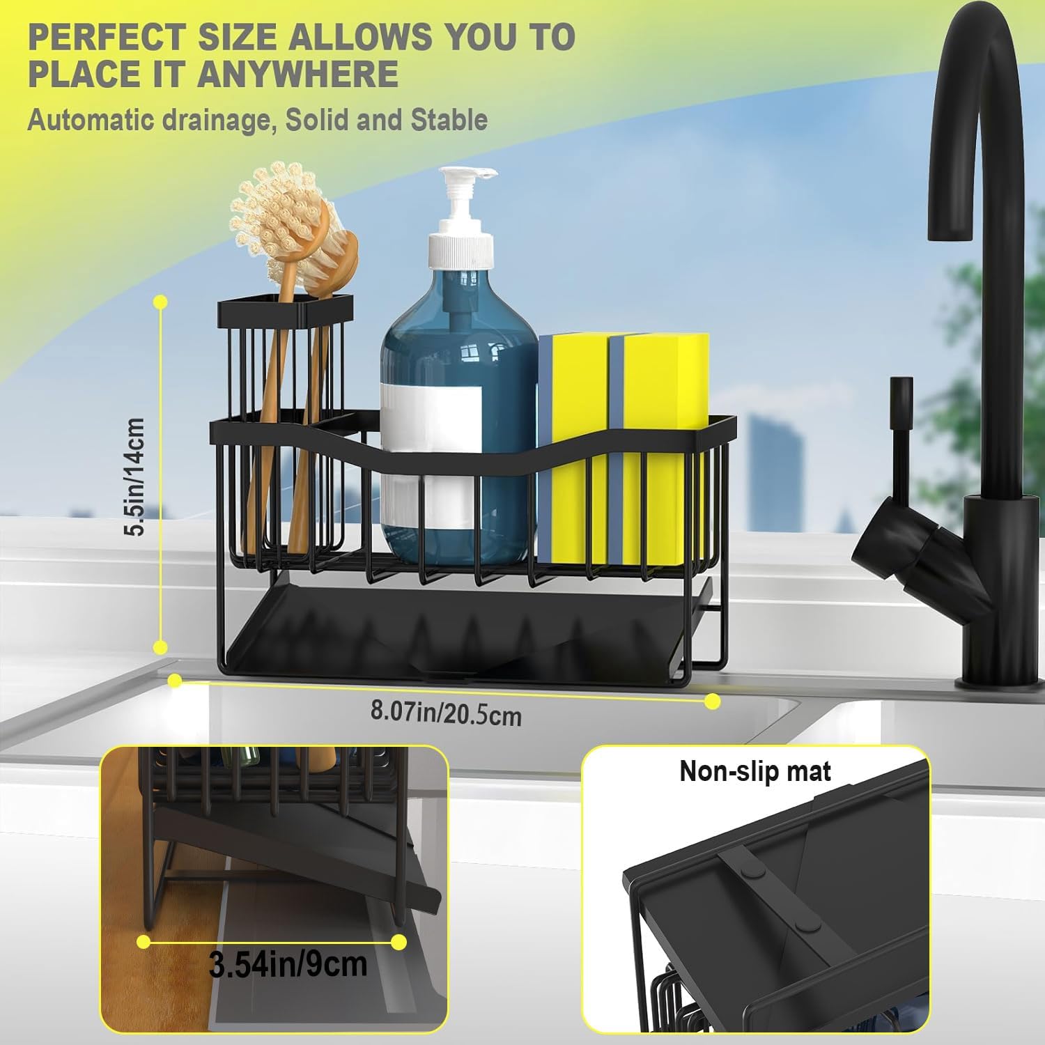 Thumbnail 4 de Fssvcd Maifan Sink Caddy: Self-Draining Sponge Holder with Brush Holder & Rustproof Tray