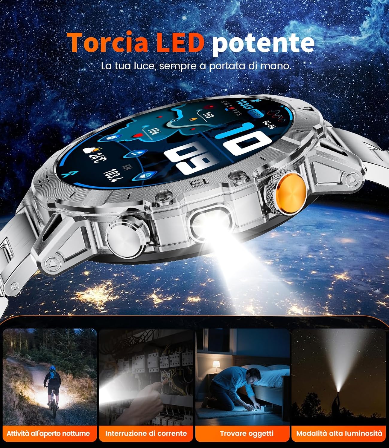 Detalle de LIGE Smartwatch Uomo EF18-B: 1,7'', 1000mAh, Torcia LED, Chiamate Bluetooth e 110+ Modalità Sportive