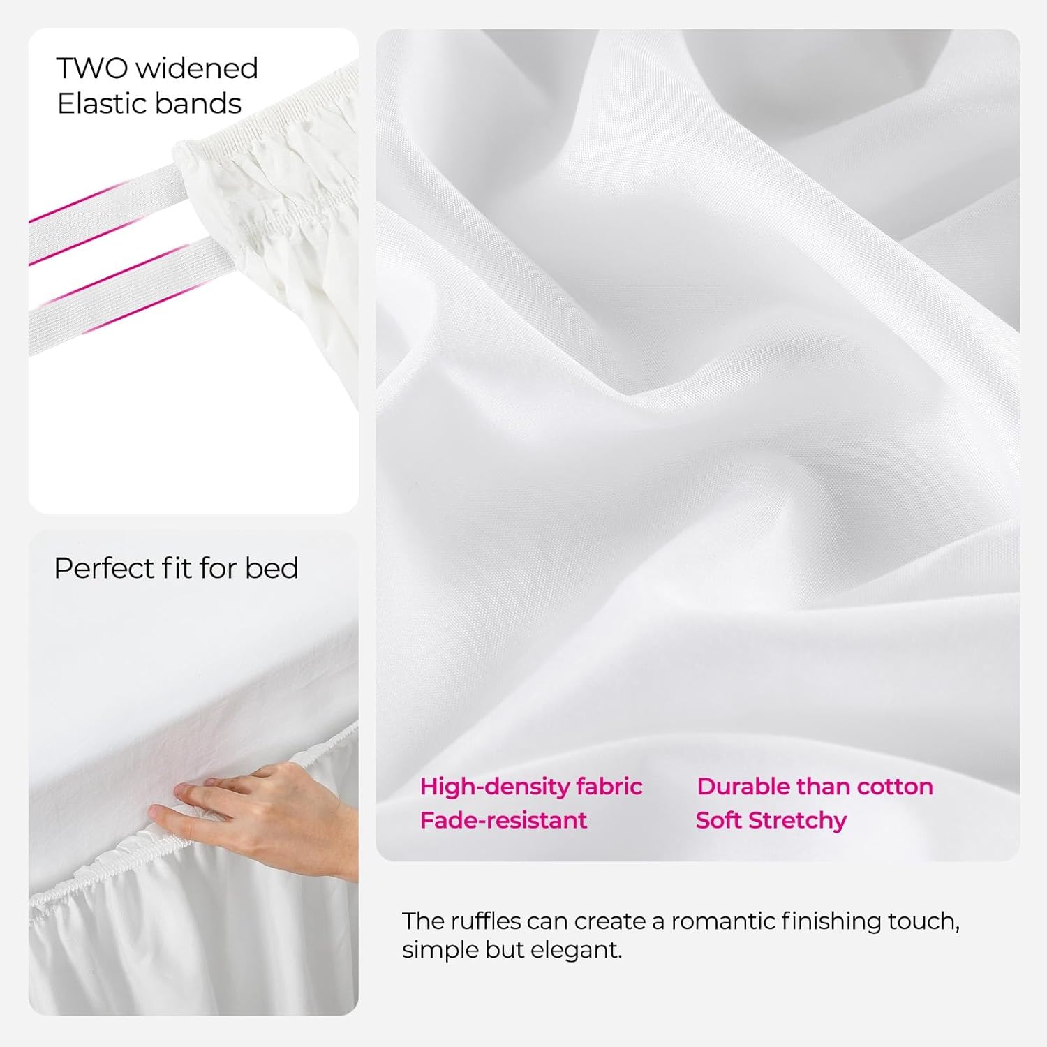 Thumbnail 5 de RIMELA White Bed Skirt King Size 18 Inch Drop — Elastic Bed Skirting for Under-Bed Coverage