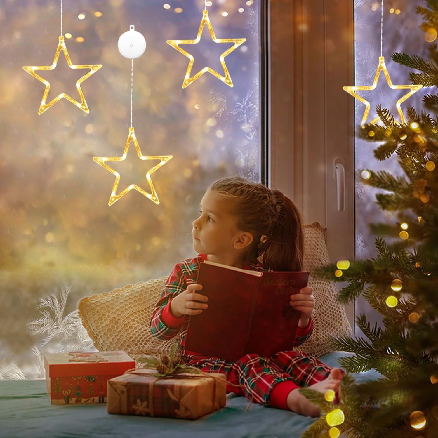 Detalle de Anmossi TY-WJX3P kerstverlichting met sterren, 3 stuks, warmwit en timer