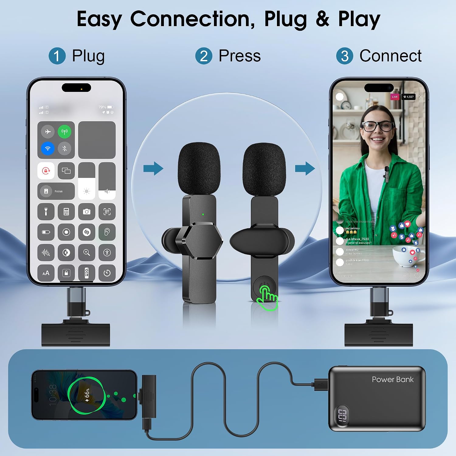 Detalle de CKOKC Wireless Lavalier Microphone for iPhone - Android - Computer: Practical, versatile Tactic for On‑Camera audio
