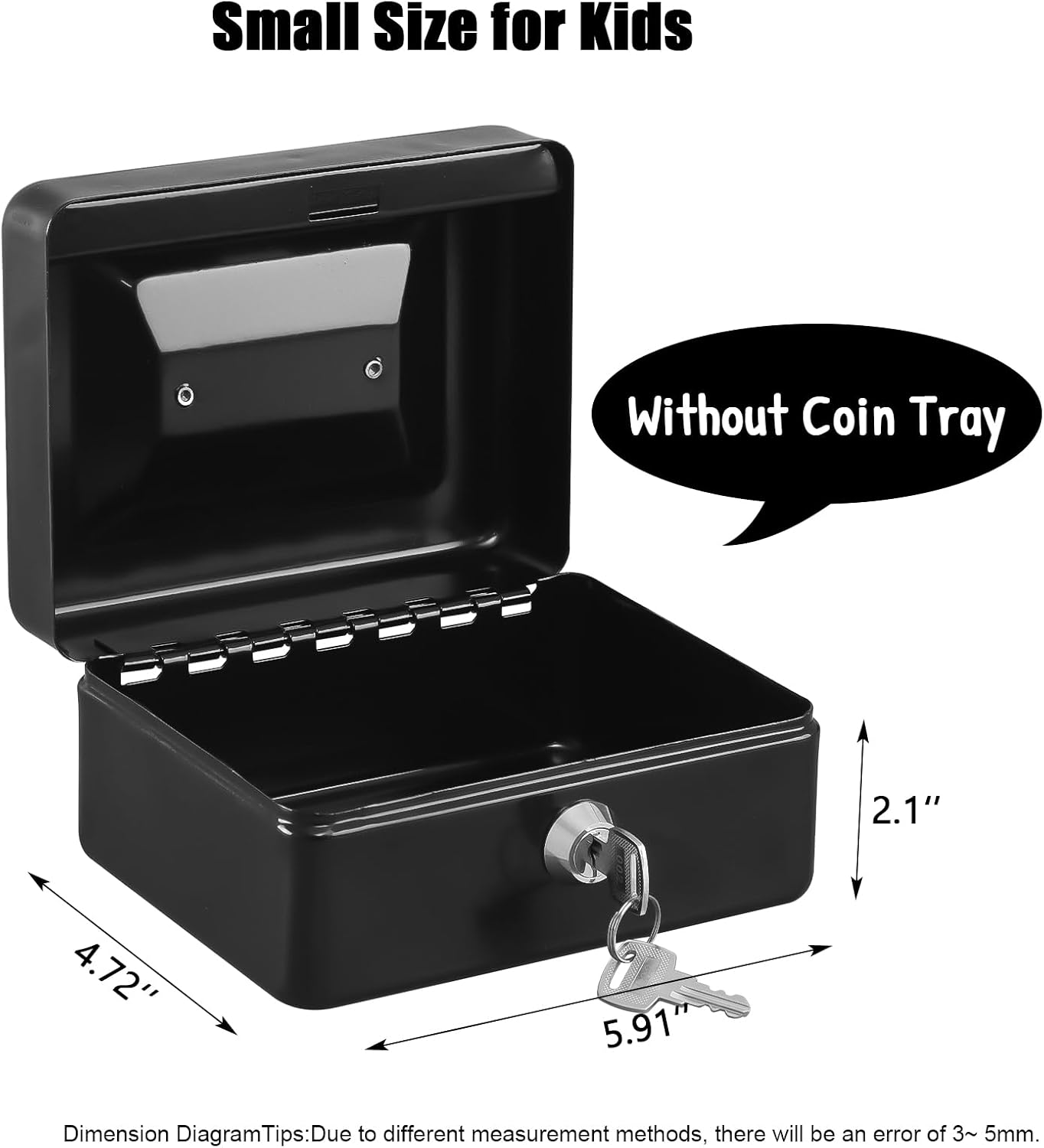 Detalle 2 de KYODOLED 43396-178591 Small Metal Cash Box with Key Lock and Handle, Black