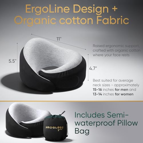 Detalle de Proglobe Luxe Neck Support Pillow, Memory Foam, Organic Cotton, Charcoal