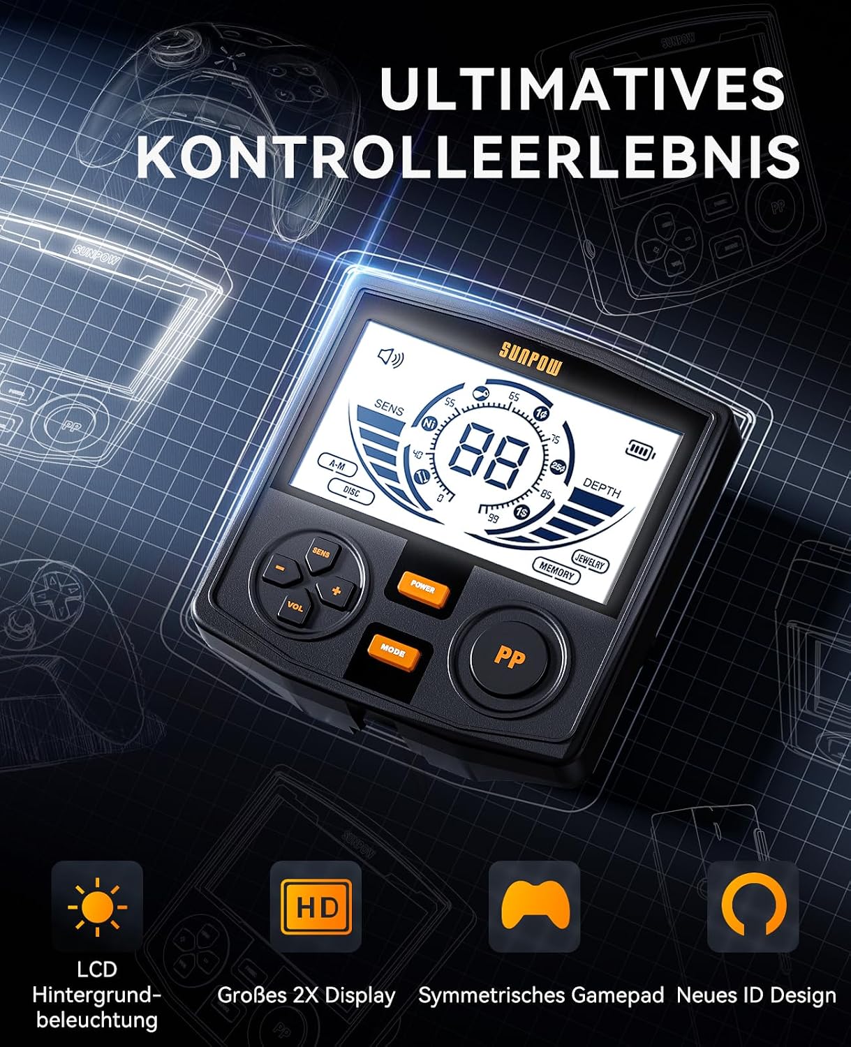 Detalle 2 de SUNPOW Metalldetektor 2025 Profi mit Pinpointer 🔍