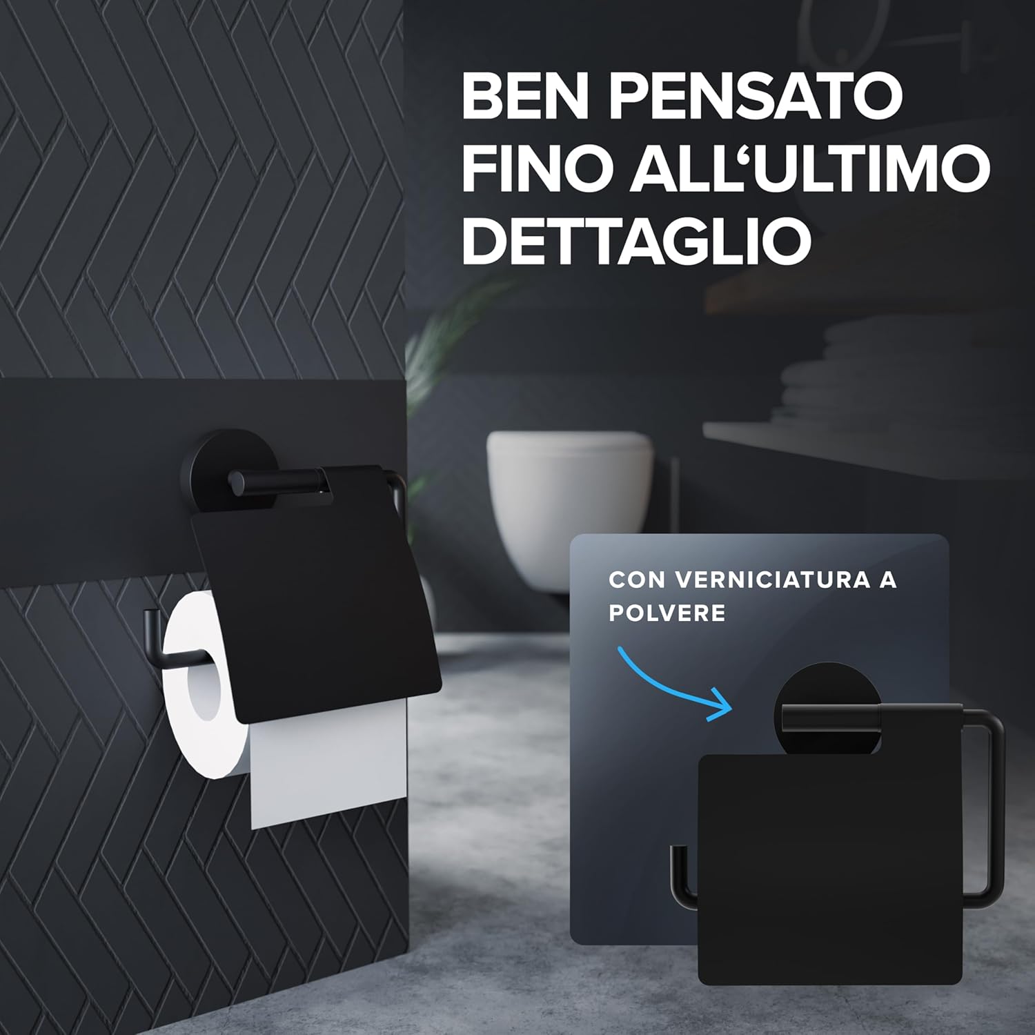 Thumbnail 4 de ovimar Heroya portarotolo per foratura nero: portarotolo in acciaio inox con coperchio e chiusura ammortizzata