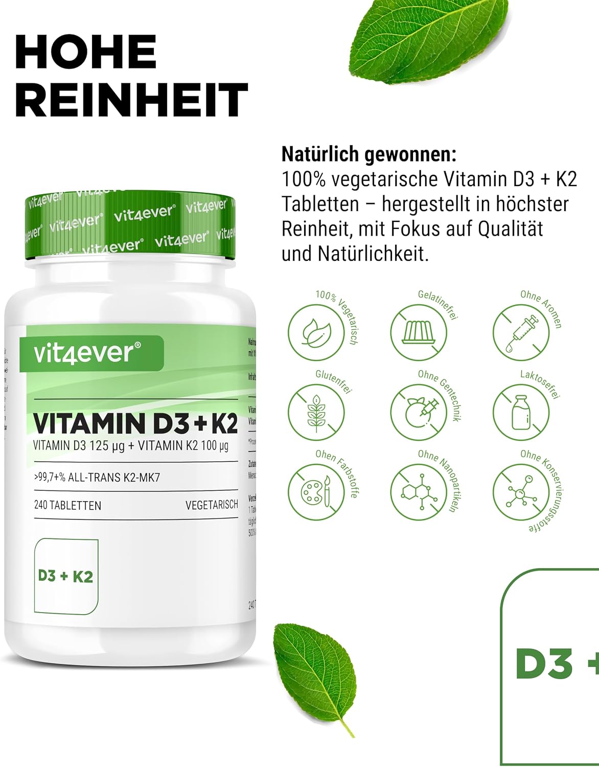 Thumbnail 3 de vit4ever Vitamin D3 + K2 Depot 240 Tabletten