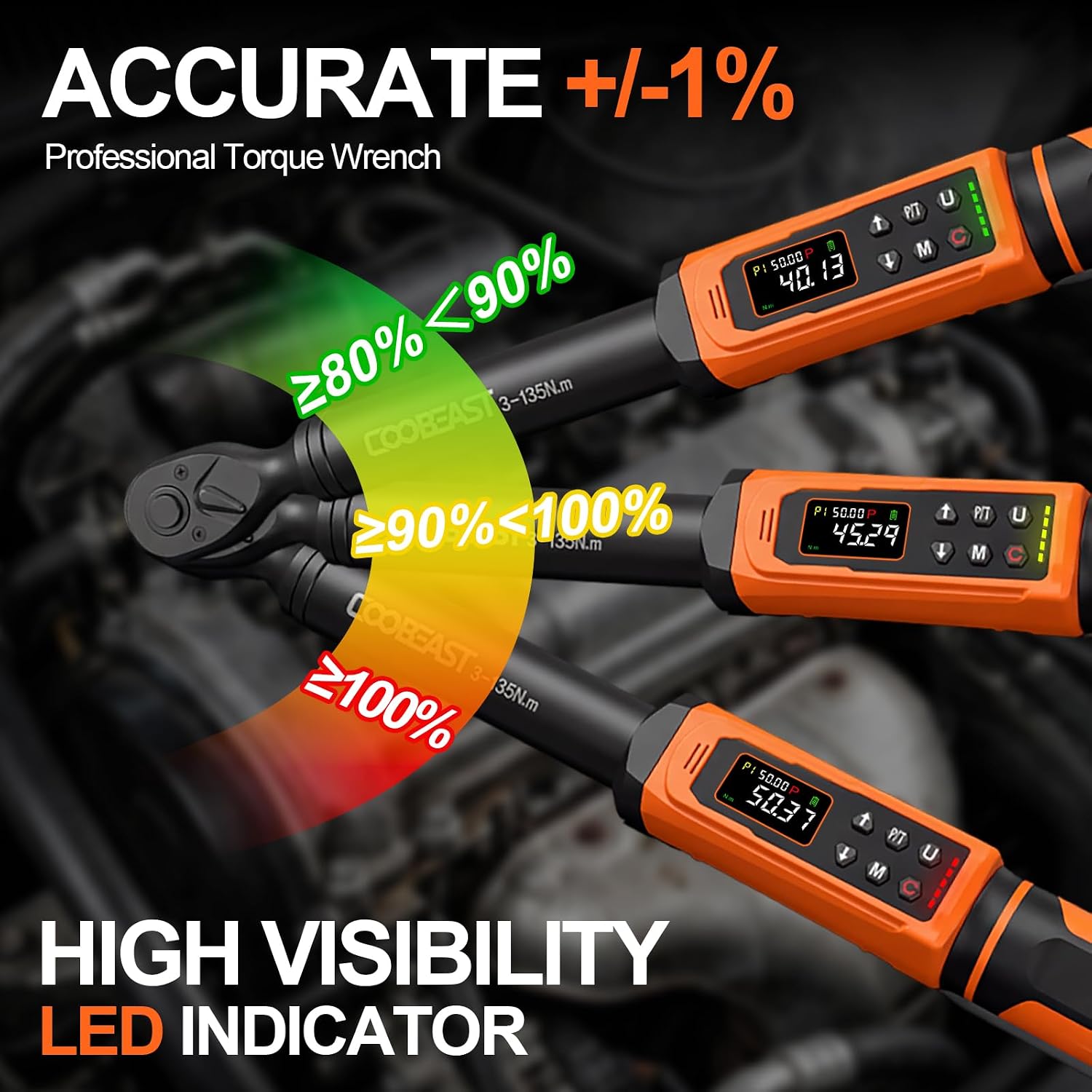 Detalle de coobeast SXBS02HS135NM9US Digital Torque Wrench, 3/8-Inch Drive, ±2% Accuracy
