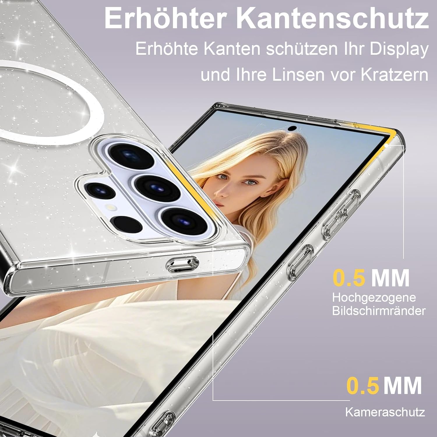 Detalle de Glitzer Hülle für Samsung Galaxy S26 Ultra – MagSafe kompatible, transparente Glitter-Schutzhülle