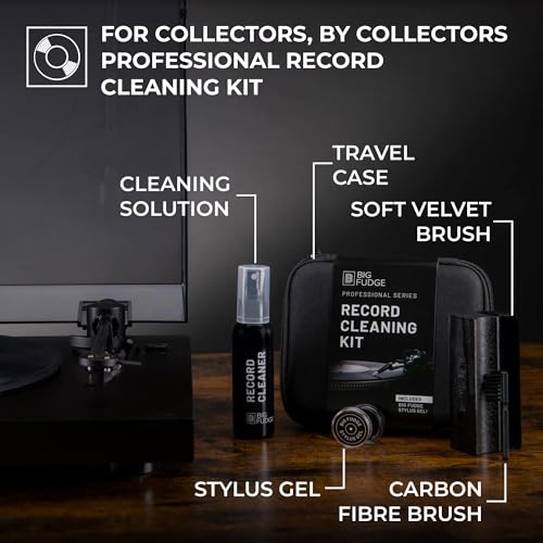 Detalle 2 de Big Fudge 5-in-1-Reinigungsset für Vinyl-Schallplatten – Komplettpaket inkl. Samtbürste, Reinigungsflüssigkeit, Stylus-Gel und Etui