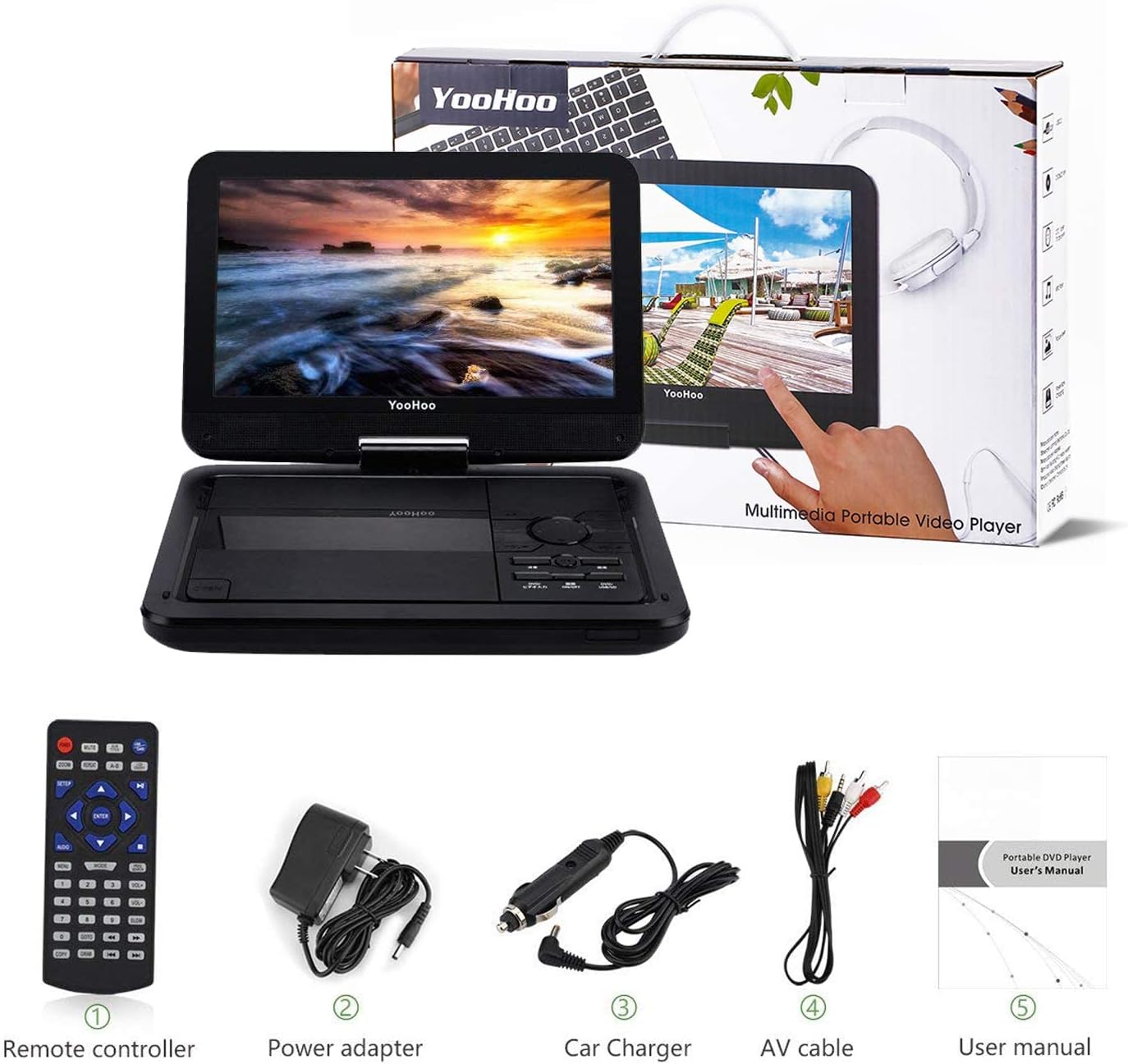 Thumbnail 6 de YOOHOO Lecteur DVD Portable 12,5" avec écran pivotant et batterie intégrée – multi-régions