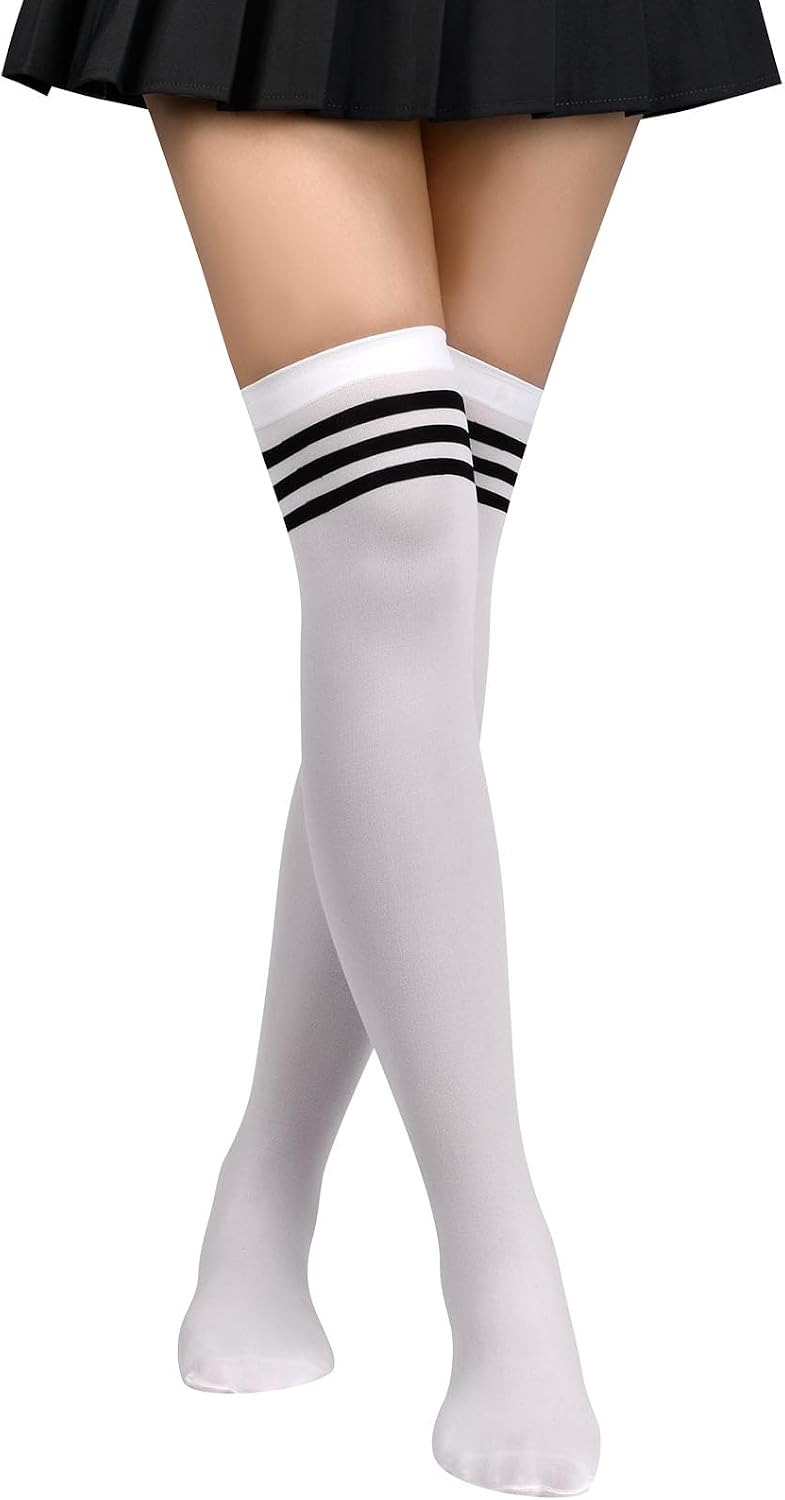Detalle de Aomig C2- Over Knee High Socks-FBA – aksamitne skarpety za kolano w paski