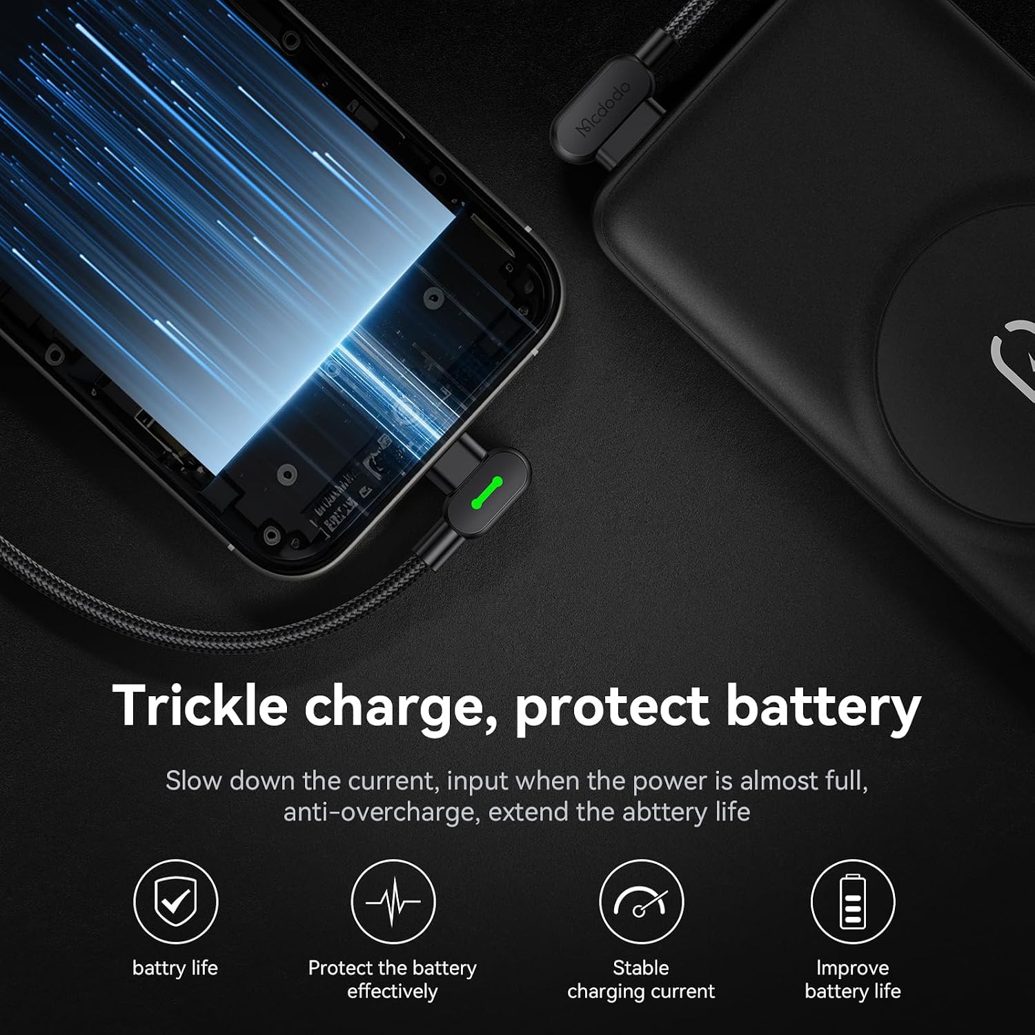 Detalle de mcdodo 6FT USB-A to USB-C Cable with 90 Degree Right Angle and LED Indicator (1.8m)