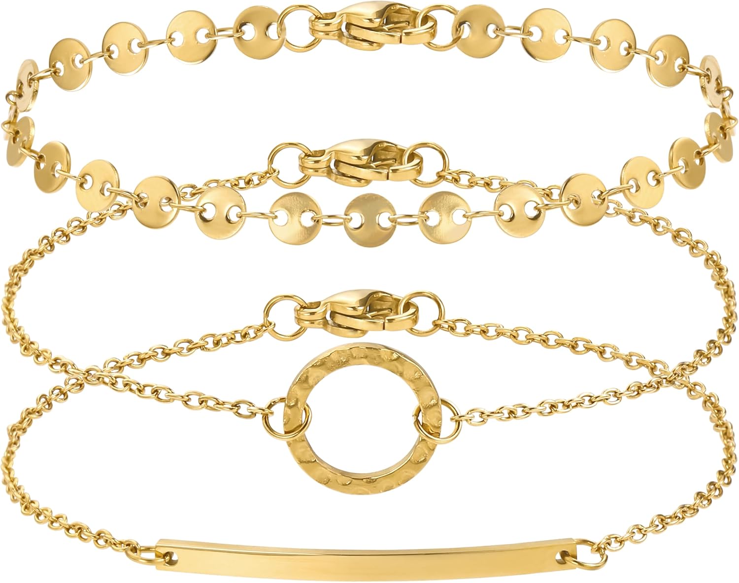 Detalle de BONNYBIRD® BonnyMilano Set Armbänder aus Edelstahl (316L) in Silber, Gold & Roségold – 100% wasserfest, nickelfrei