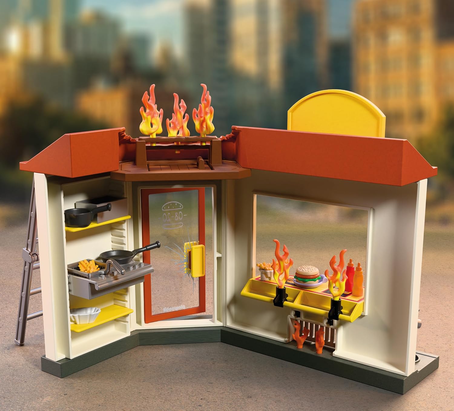 Detalle 2 de PLAYMOBIL City Action 72195 brandweerquad met hamburgerstand en waterlans