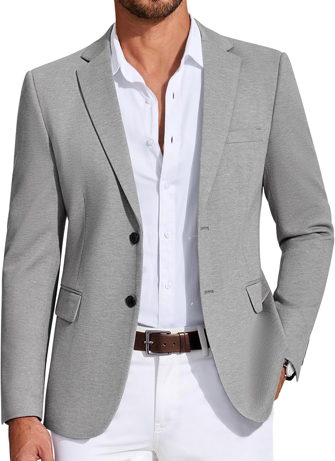 COOFANDY Men's Knit Blazer, Lightweight Stretch Fabric, Two-Button Design