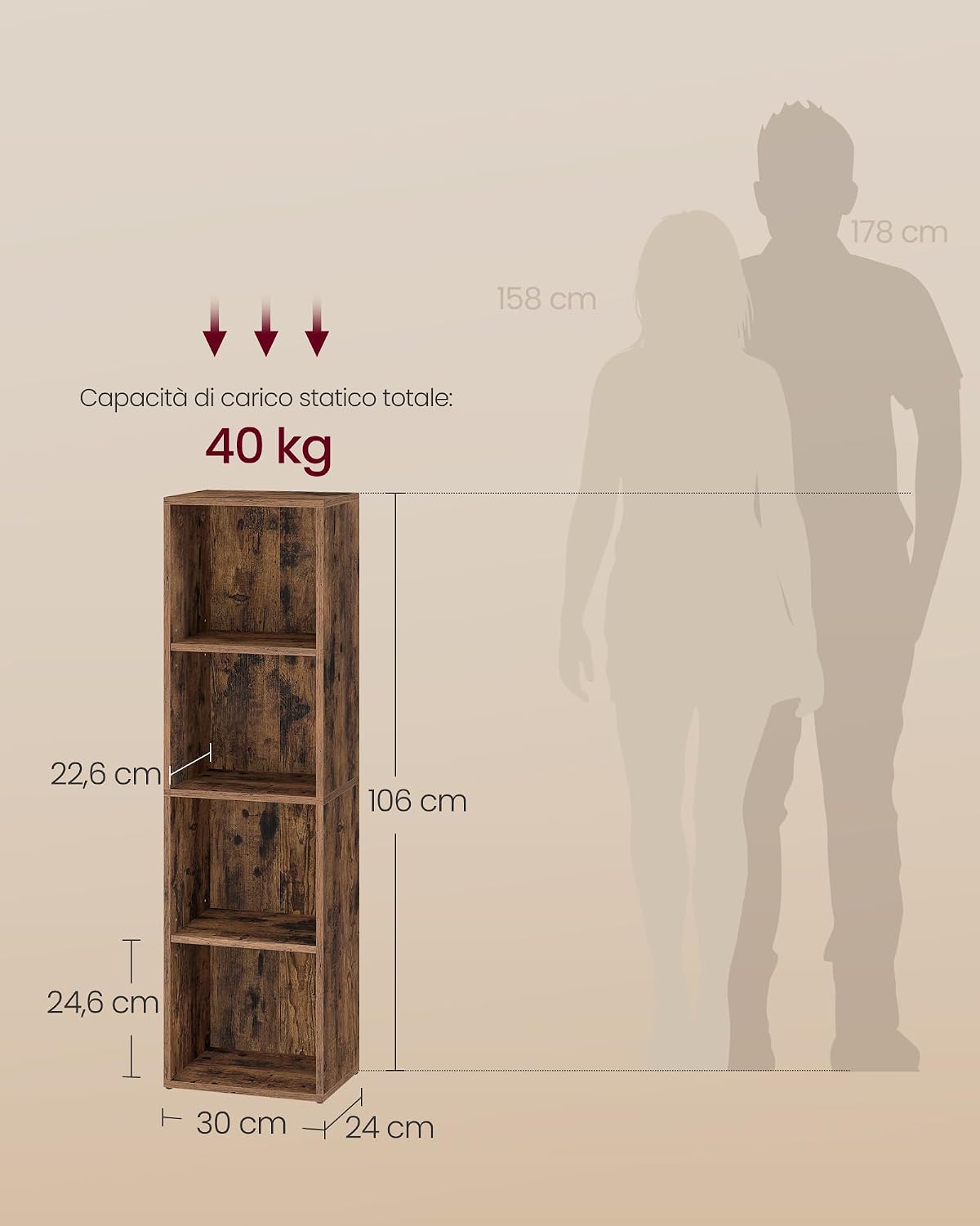 Detalle de VASAGLE Libreria a 4 Ripiani LBC434K01 – Marrone Vintage