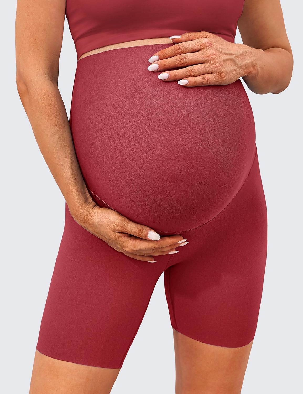 Detalle de BAYDI Clouduxi Umstandsleggings kurz (High Waist) – 15 cm, blickdicht & für Schwangerschaftsyoga