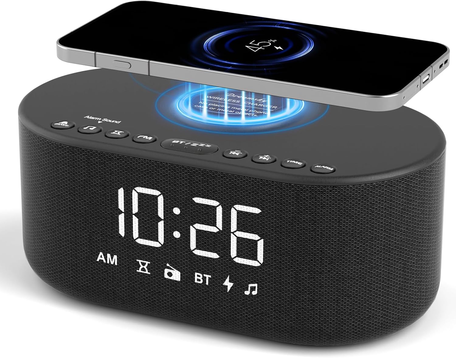 Detalle de DreamSky DS2266 Alarm Clock Radio with Wireless Charging, FM Radio and Bluetooth