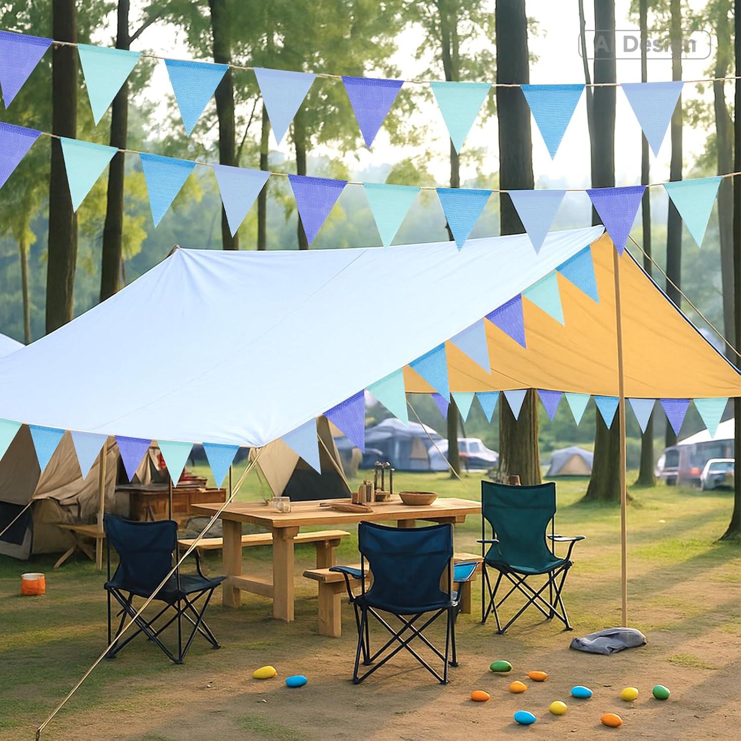 Detalle 2 de G2PLUS 20M Blue Burlap Bunting with 60 Pennants: Reusable Hessian Outdoor Banner for Parties and More