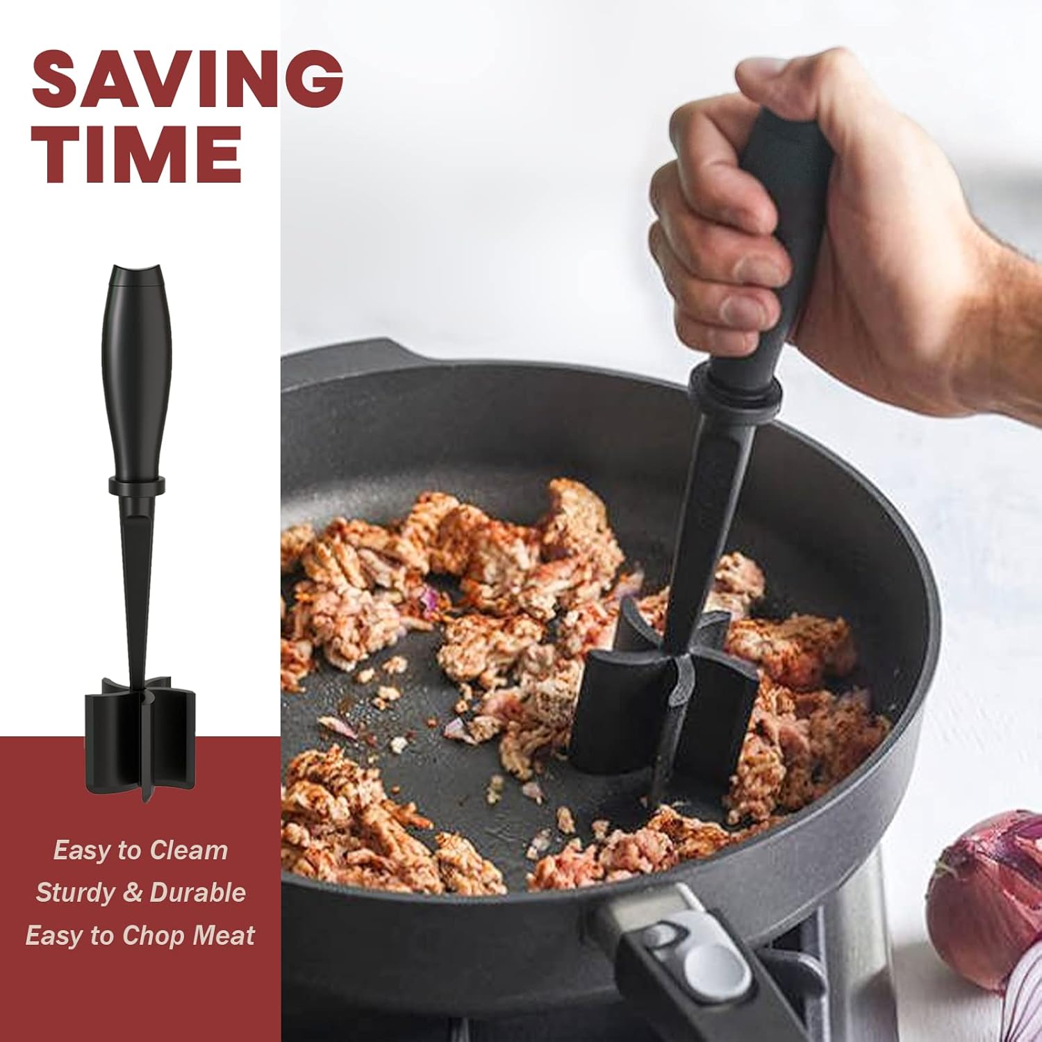 Thumbnail 3 de Meat Chopper & Hamburger Grinder Premium Heat-Resistant Nylon Smasher (Black)