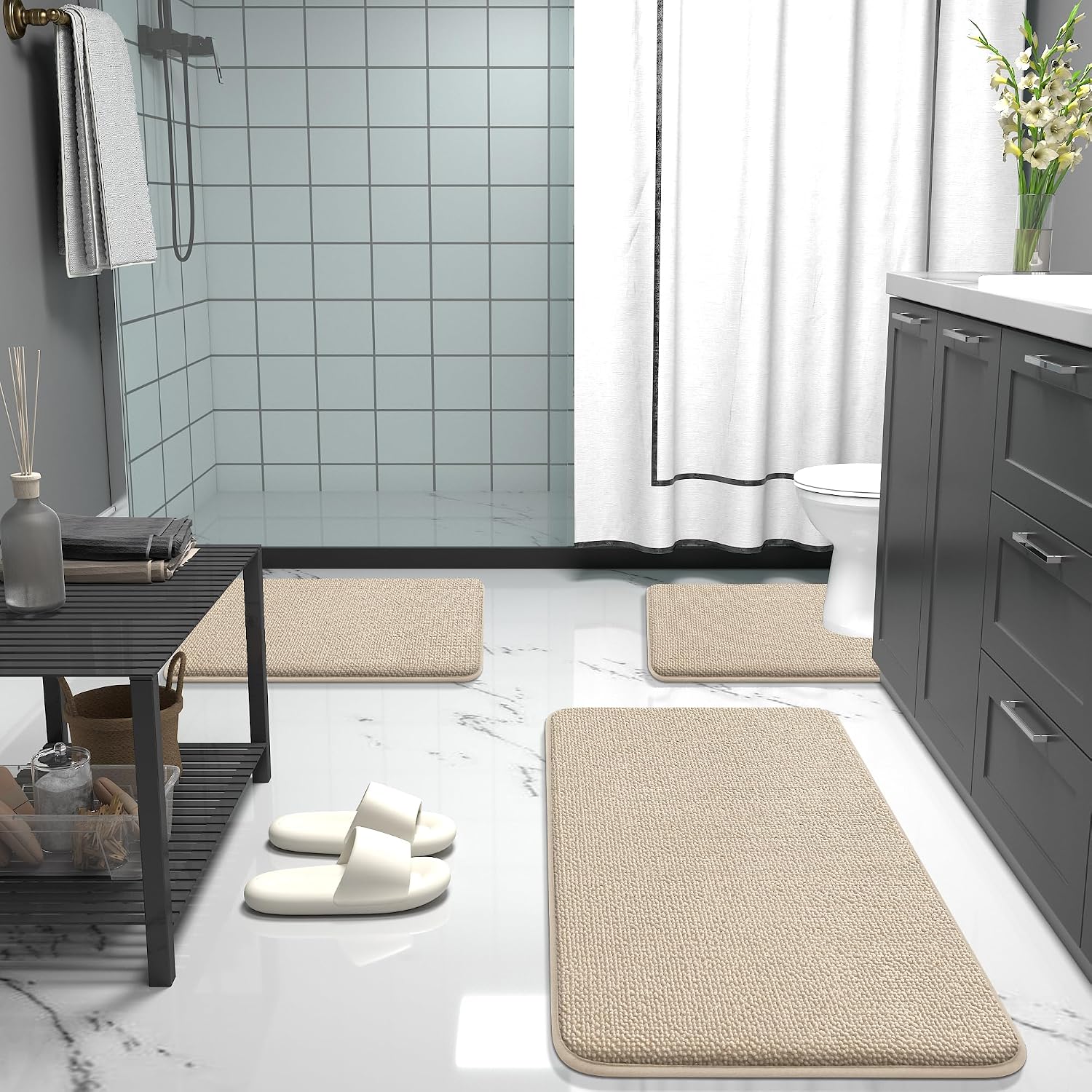 Thumbnail 6 de OLANLY 47 x 32-Inch Memory Foam Bath Mat, Beige, Machine Washable
