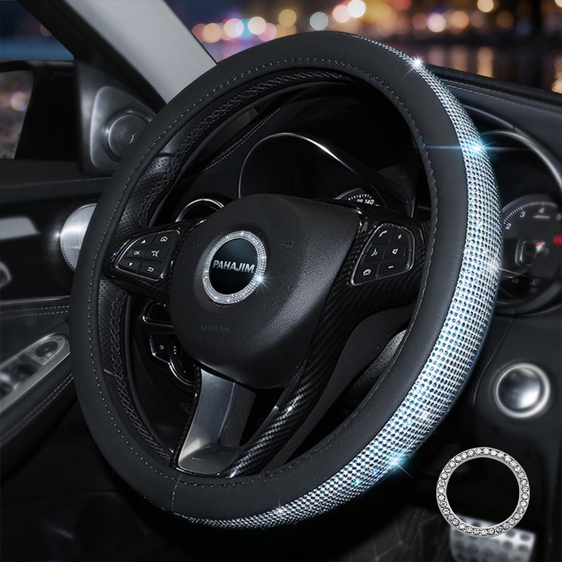Detalle de Pahajim Crystal Diamond Steering Wheel Cover (Black-Blue)