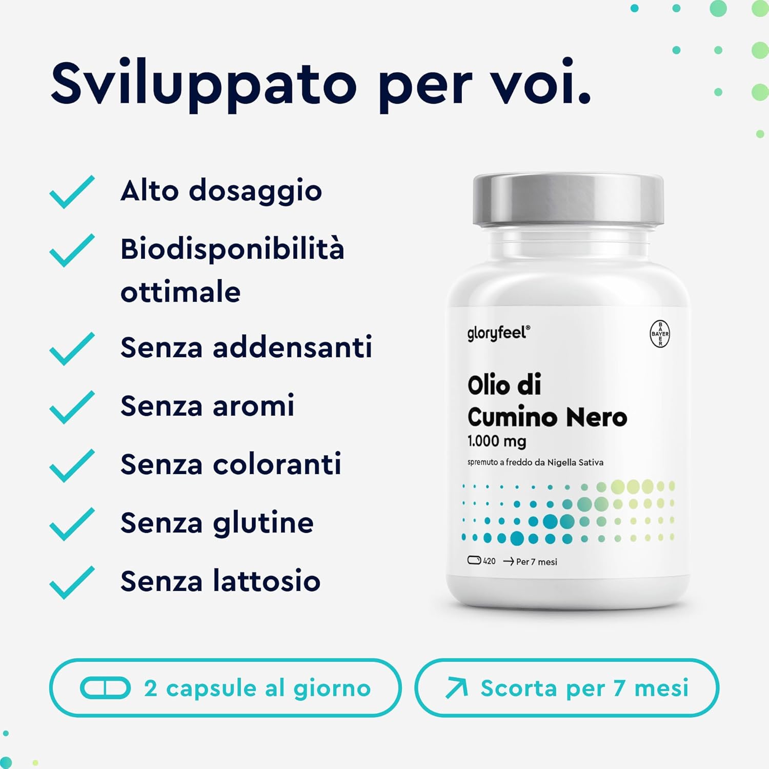 Thumbnail 4 de Gloryfeel Olio di Cumino Nero (Nigella Sativa) 1000 mg per dose, 420 capsule con Vitamina E