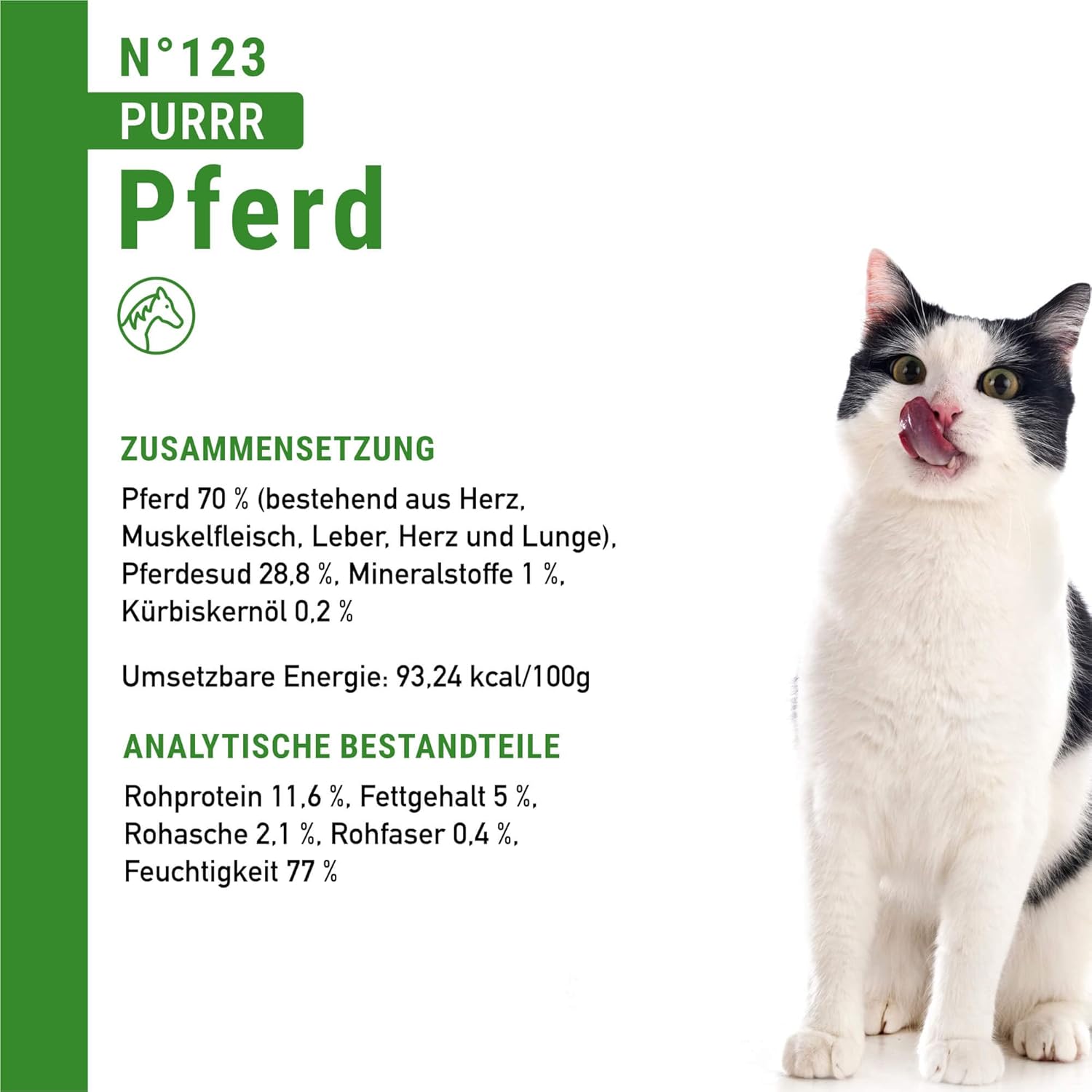 Detalle de catz finefood Purrrr Pferd Monoprotein Katzenfutter Nass N° 123 – 70% Pferdefleisch, 16 x 85 g Beutel