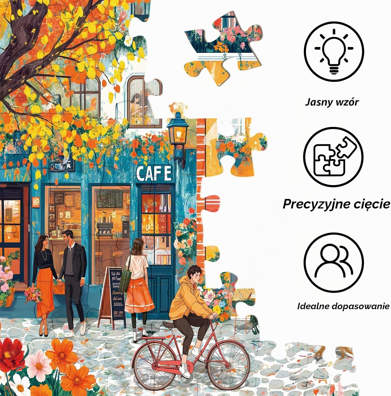 Thumbnail 4 de HUADADA puzzle 500 elementów – jesienna ulica, matowa powierzchnia i plakat