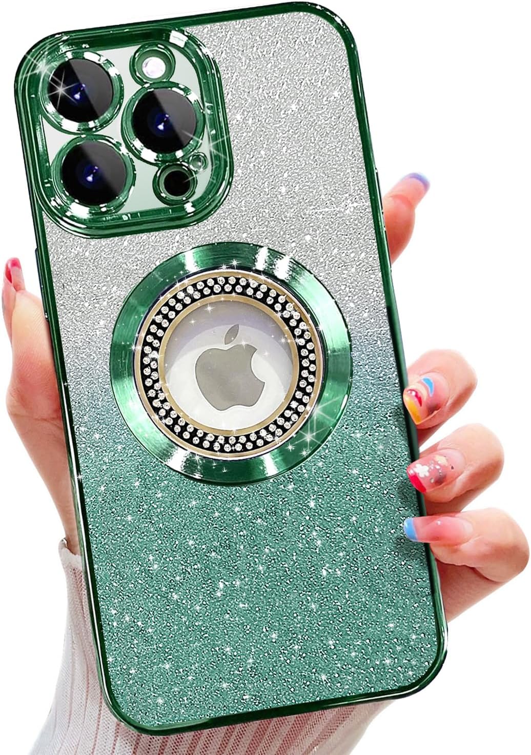 Misscase for iPhone 15 Pro Max Magnetic Case with Glitter and Camera Lens Protector