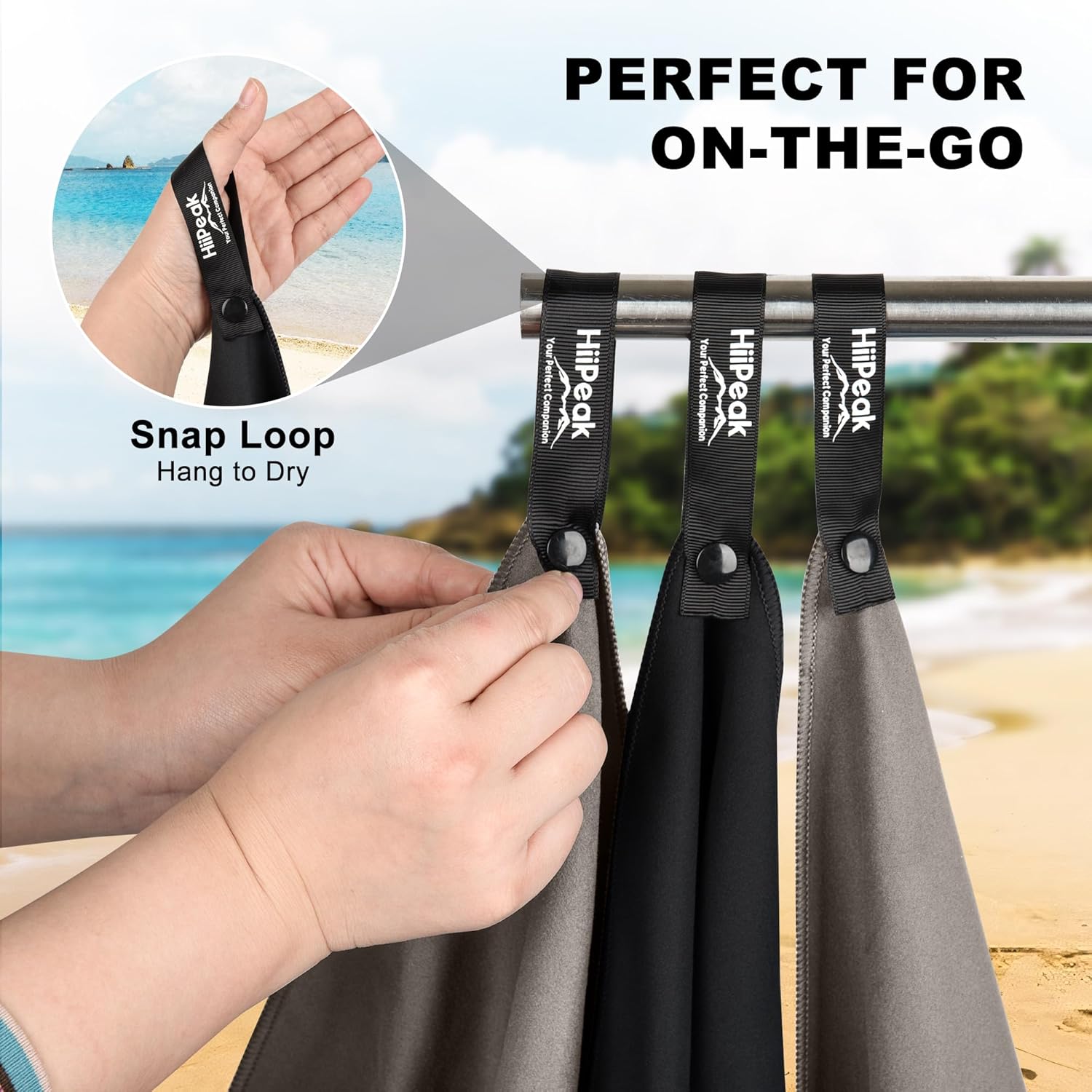 Thumbnail 1 de HiiPeak Microfibre Towel Compact Camping Gym Towel (Black, 1 Pack) 40cm x 80cm