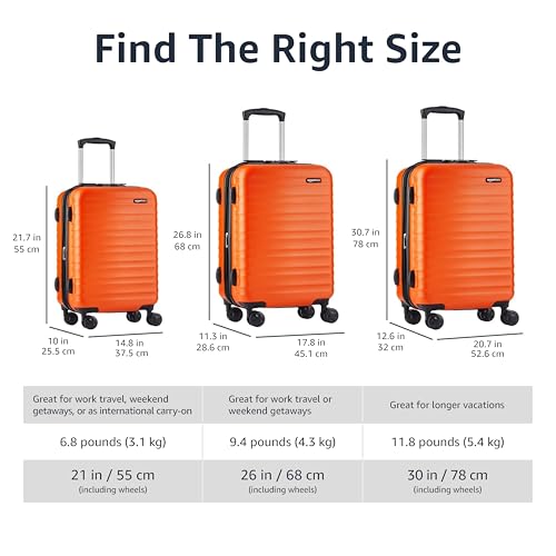 Detalle de Amazon Basics Hard Shell Small Suitcase (Burnt Orange) – 55 x 37.5 x 25.5 cm, Expandable ABS with 4 Double Spinner Wheels