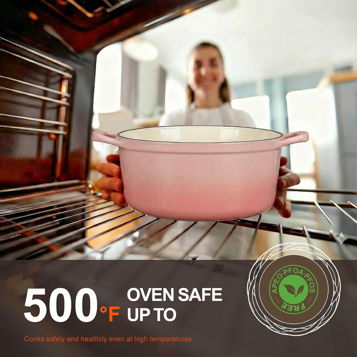 Thumbnail 3 de Overmont Enameled Cast Iron Dutch Oven 5.5QT with Wide Handles and Lid: Heavy-Duty, Pre-Seasoned, Oven Safe to 500°F