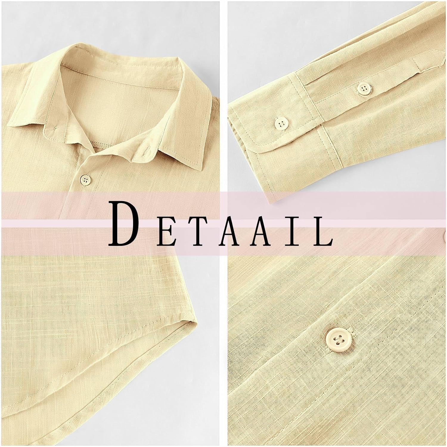 Detalle de Runcati Herren Langarm Leinenhemd mit Umlegekragen – Regular Fit, Sommer-Business