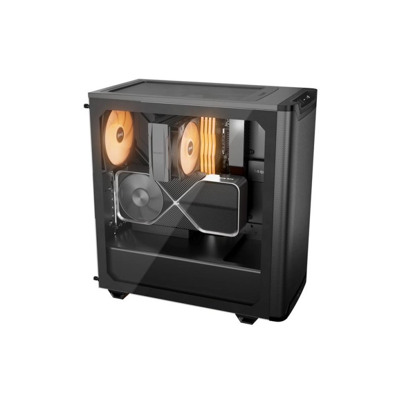 Detalle de be quiet Pure Base 501 DX Black — caja ATX con USB-C y vidrio